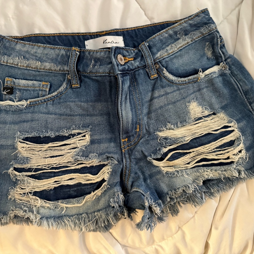 KanCan Women's Ripped Blue Jean Shorts